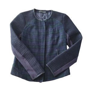Zara Trafaluc Wool Blend Navy‎ Plaid Motto Jacket